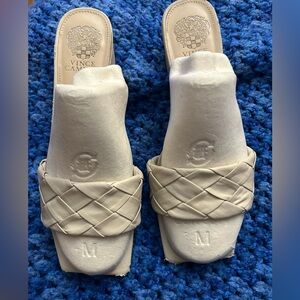 Vince Camuto Beige Woven Slide Sandals